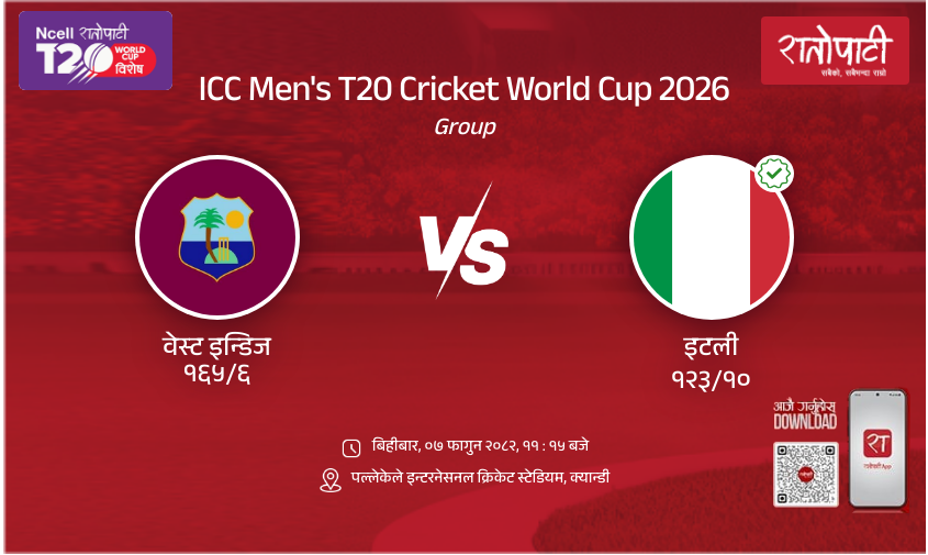 West Indies vs Italy ICC Men's T20 Cricket World Cup 2026