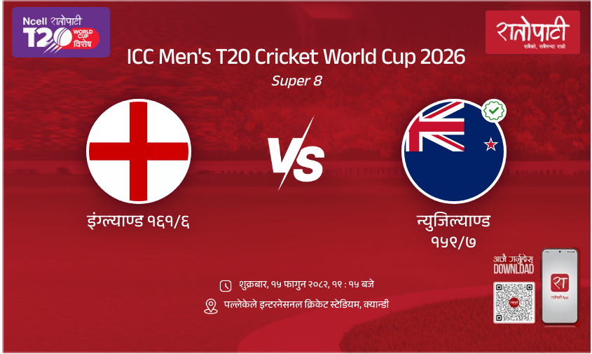 England vs New Zealand ICC Men's T20 Cricket World Cup 2026