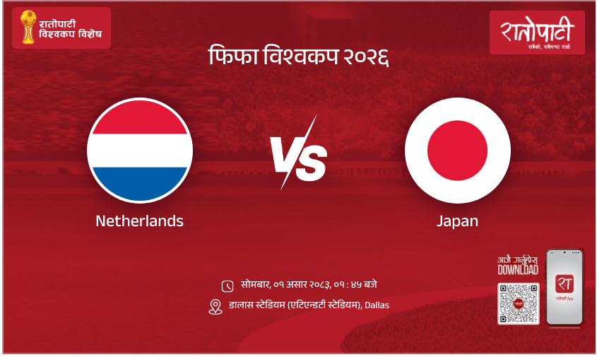 Netherlands vs Japan फिफा विश्वकप २०२६