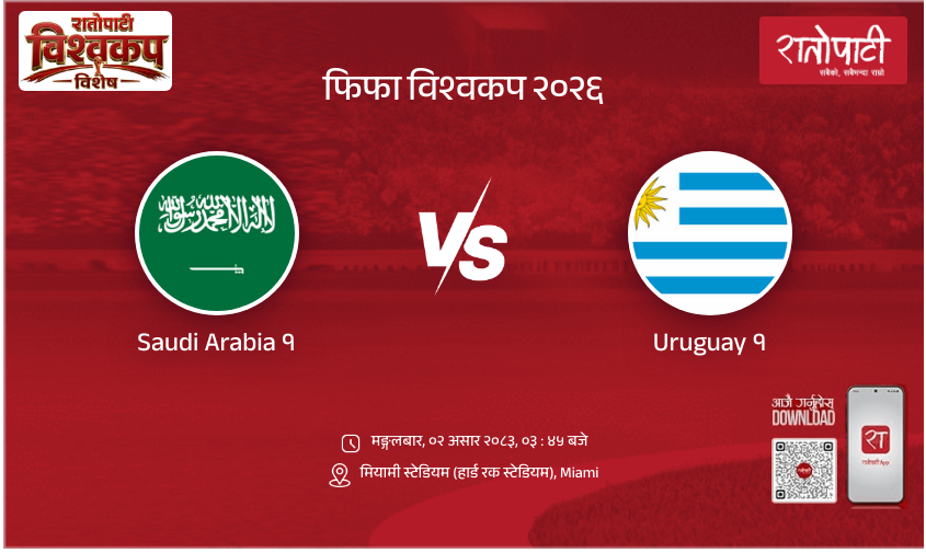 Saudi Arabia vs Uruguay फिफा विश्वकप २०२६