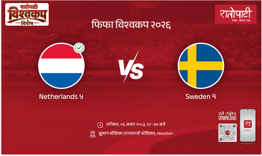 Netherlands vs Sweden फिफा विश्वकप २०२६
