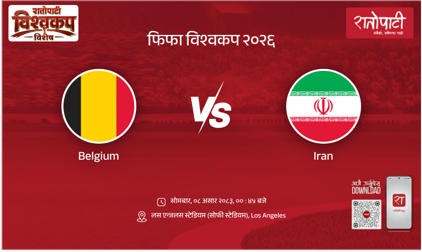 Belgium vs Iran फिफा विश्वकप २०२६
