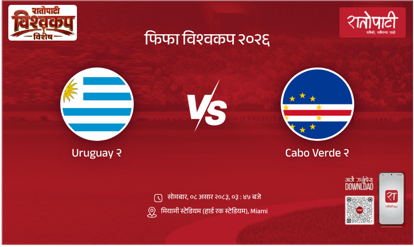 Uruguay vs Cabo Verde फिफा विश्वकप २०२६