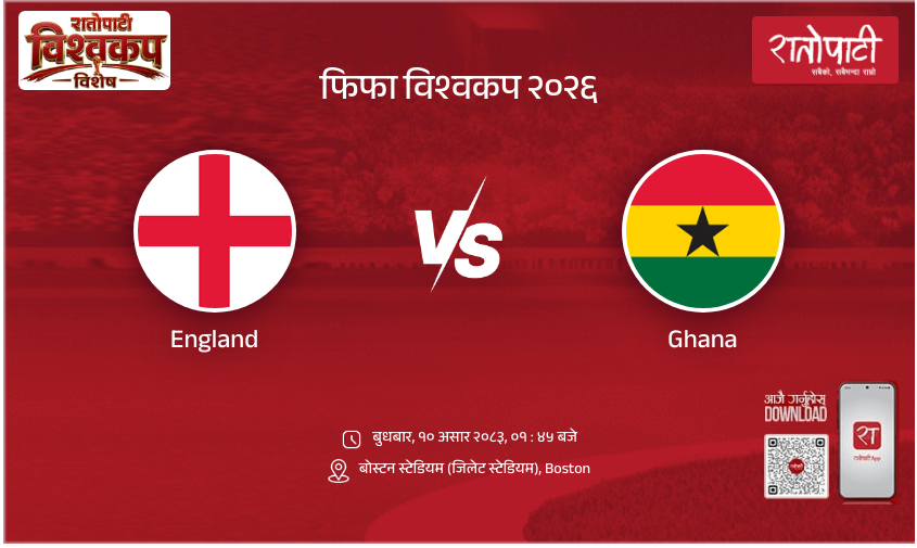 England vs Ghana फिफा विश्वकप २०२६