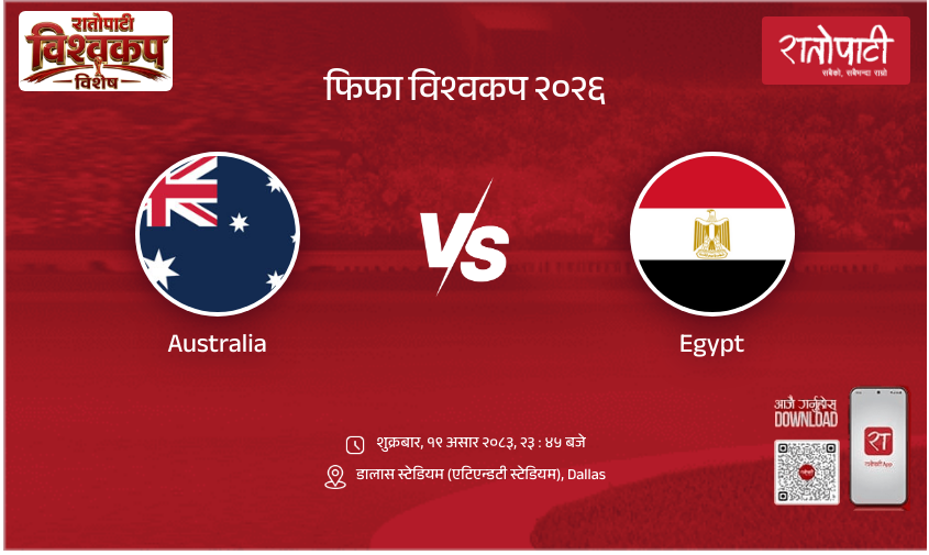 Australia vs Egypt फिफा विश्वकप २०२६